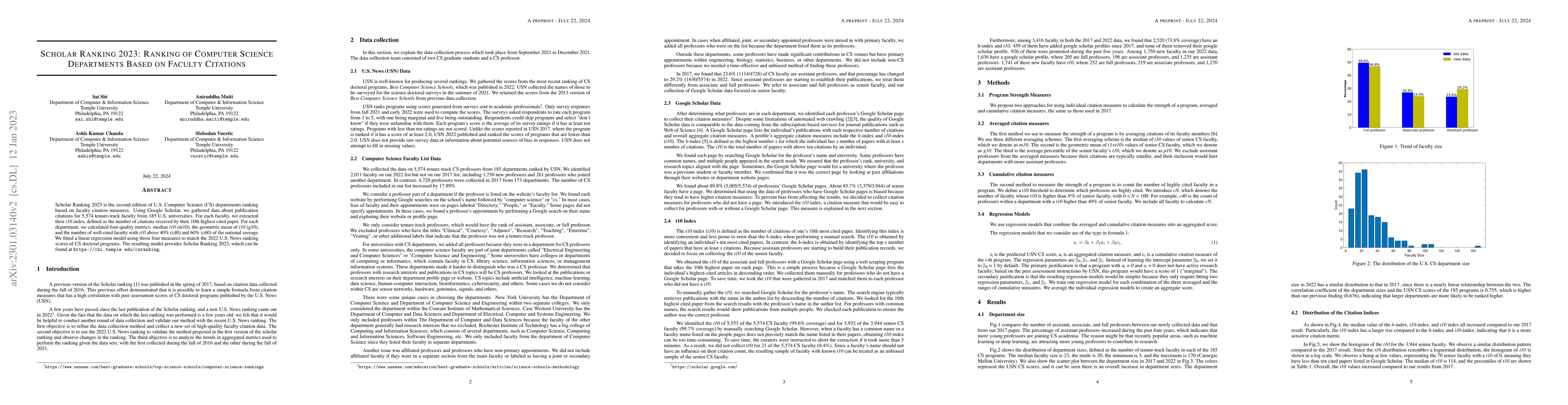 Thumbnail for Scholar Ranking 2023: Ranking of Computer Science Departments Based on
  Faculty Citations