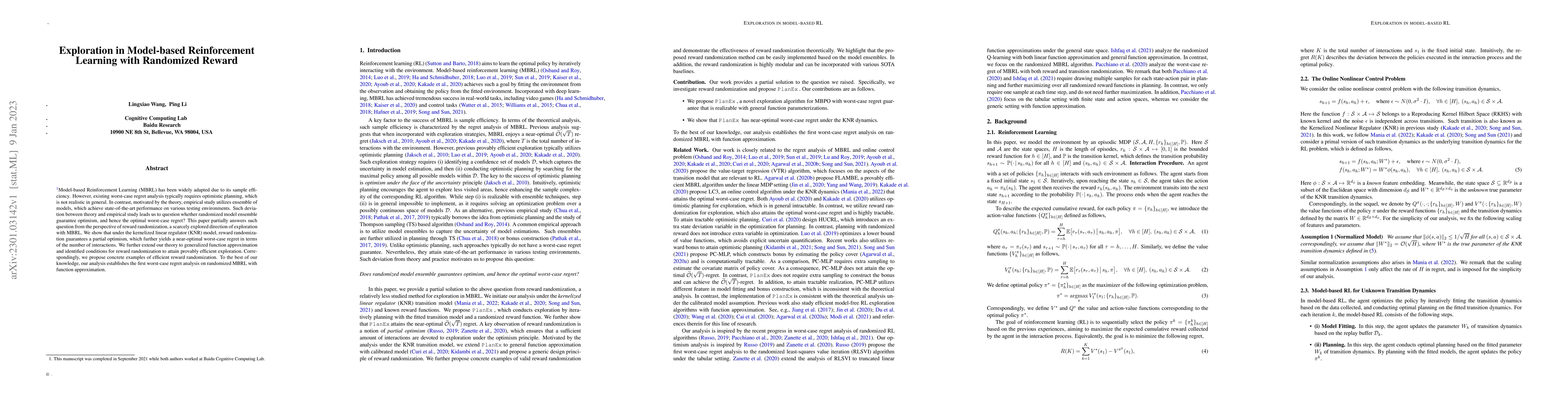 Thumbnail for Exploration in Model-based Reinforcement Learning with Randomized Reward