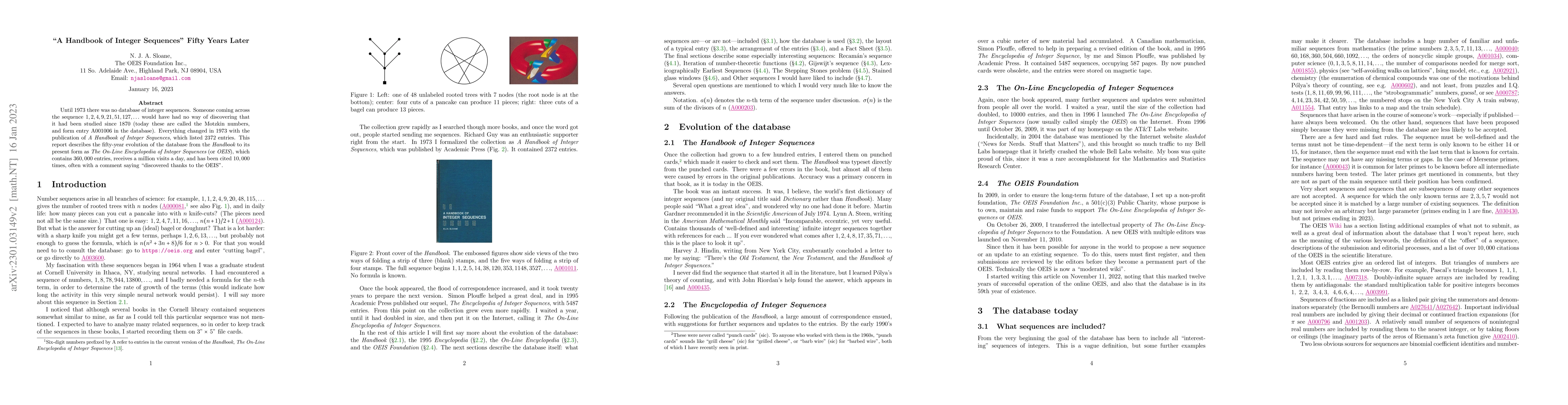 Thumbnail for "A Handbook of Integer Sequences" Fifty Years Later