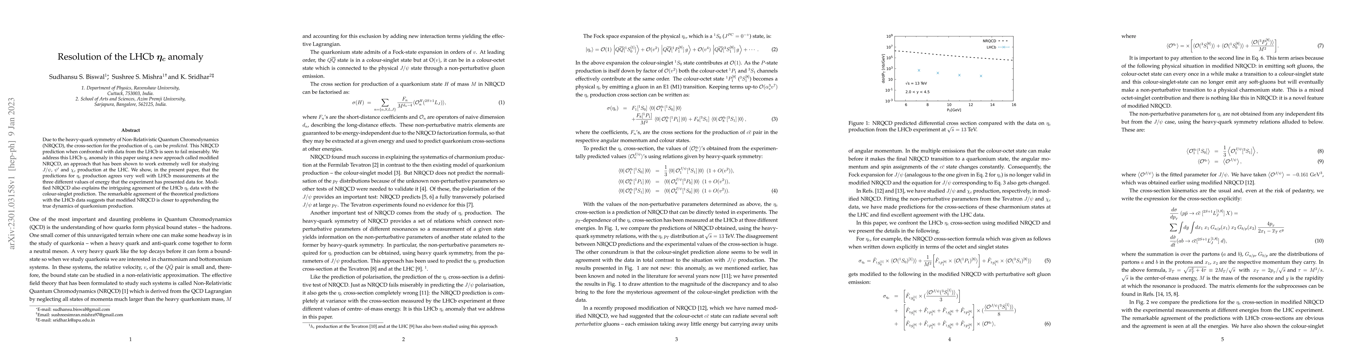Thumbnail for Resolution of the LHCb $\eta_c$ anomaly