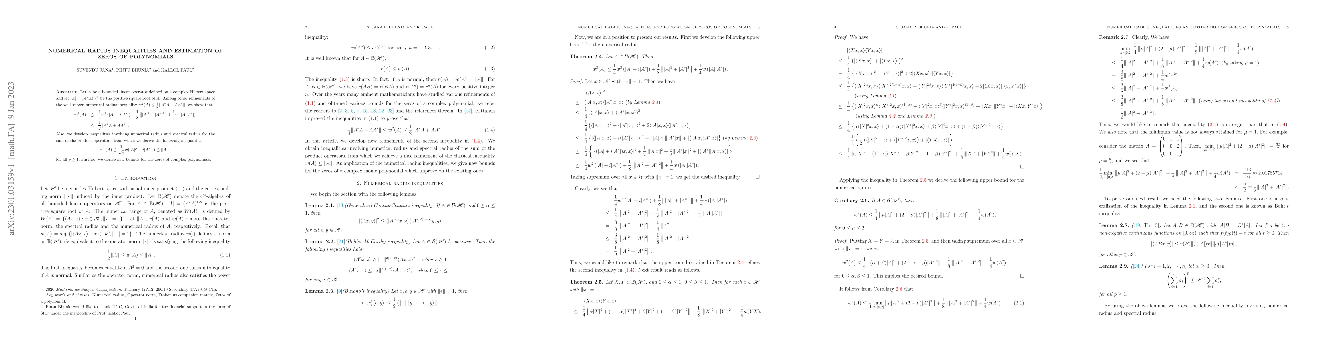 Thumbnail for Numerical radius inequalities and estimation of zeros of polynomials