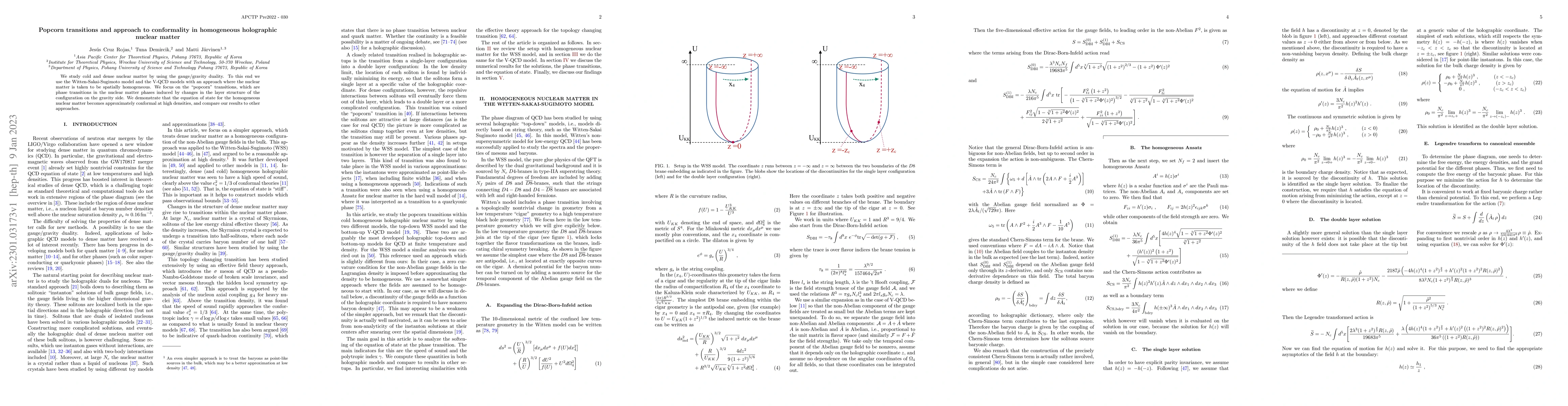 Thumbnail for Popcorn transitions and approach to conformality in homogeneous
  holographic nuclear matter