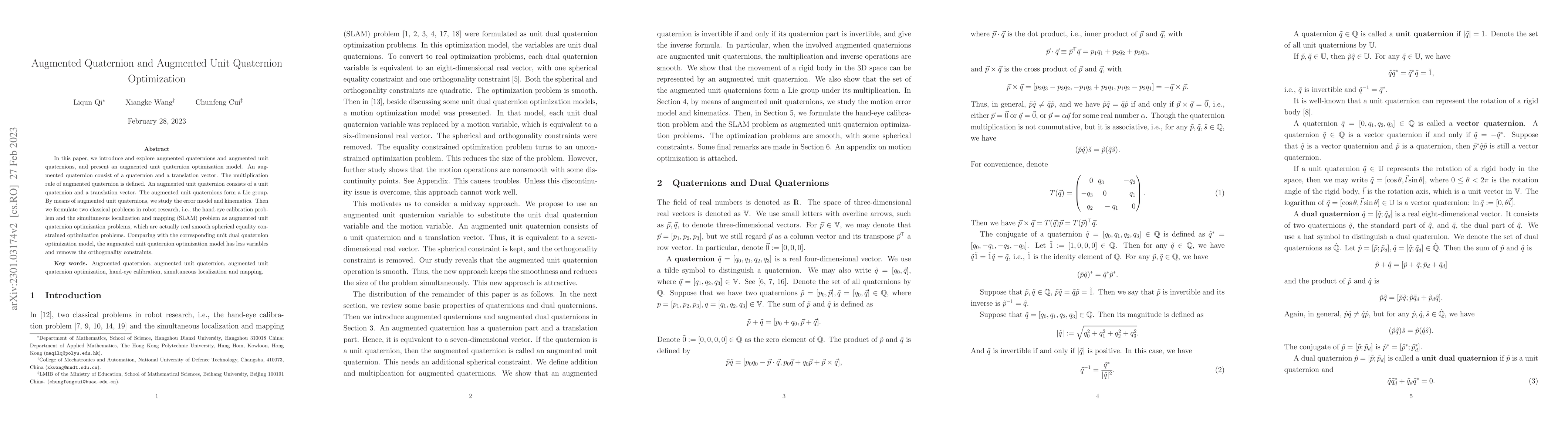 Thumbnail for Augmented Quaternion and Augmented Unit Quaternion Optimization