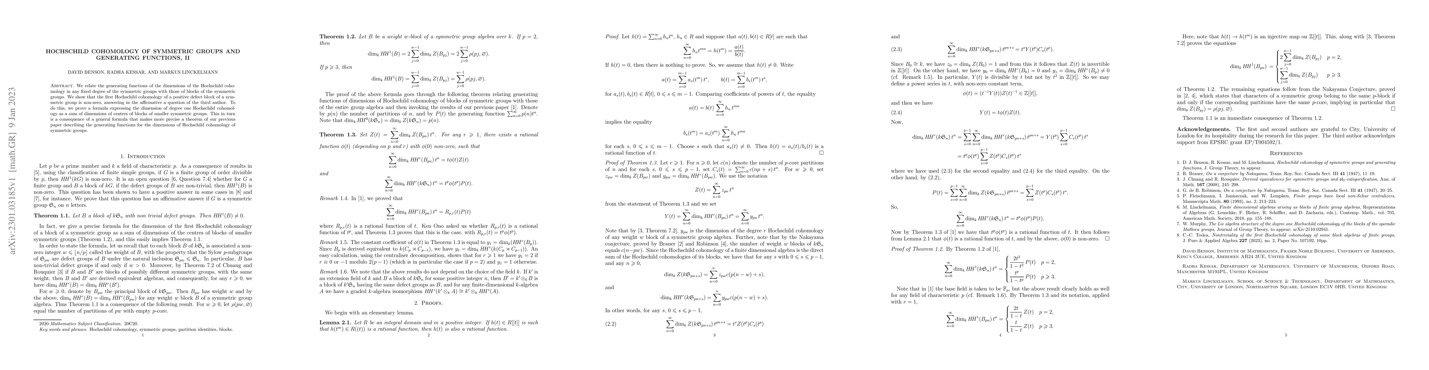 Thumbnail for Hochschild cohomology of symmetric groups and generating functions,II