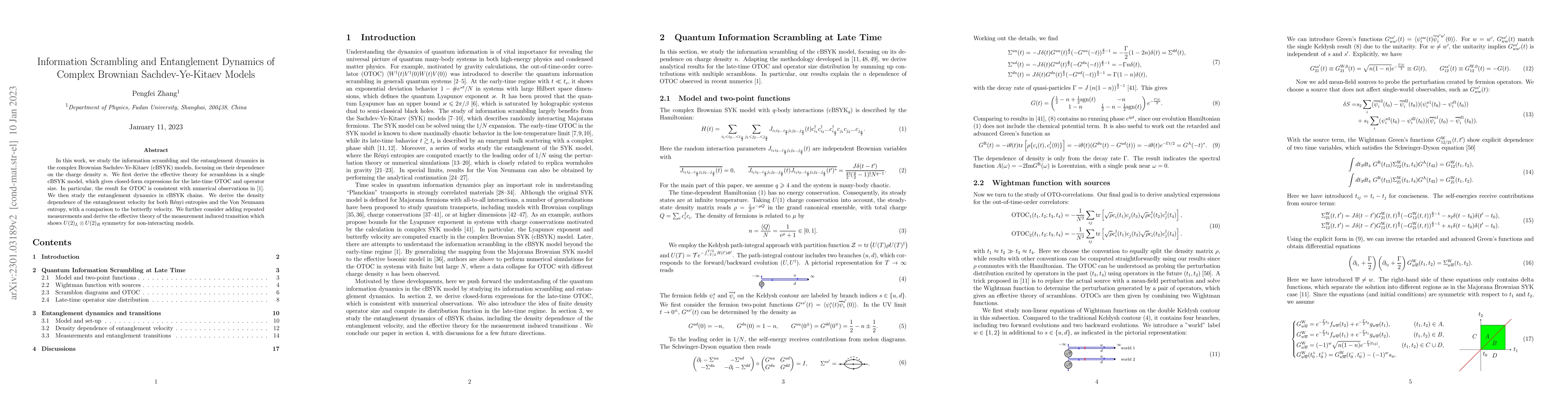 Thumbnail for Information Scrambling and Entanglement Dynamics of Complex Brownian
  Sachdev-Ye-Kitaev Models