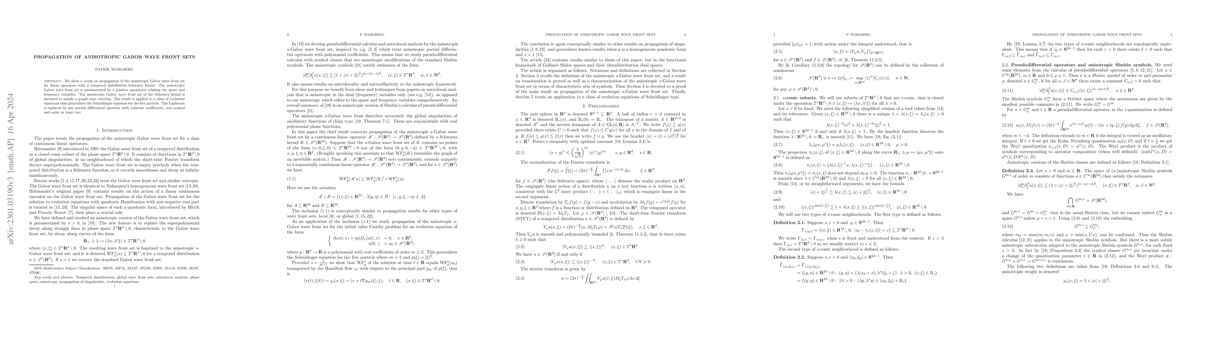 Thumbnail for Propagation of anisotropic Gabor wave front sets