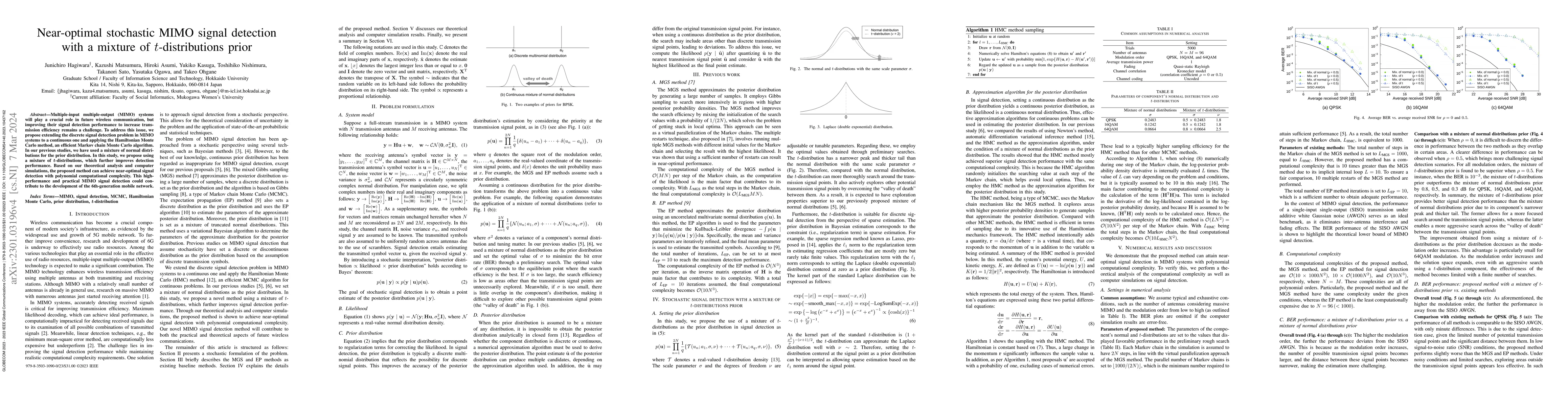 Thumbnail for Near-optimal stochastic MIMO signal detection with a mixture of
  t-distribution prior