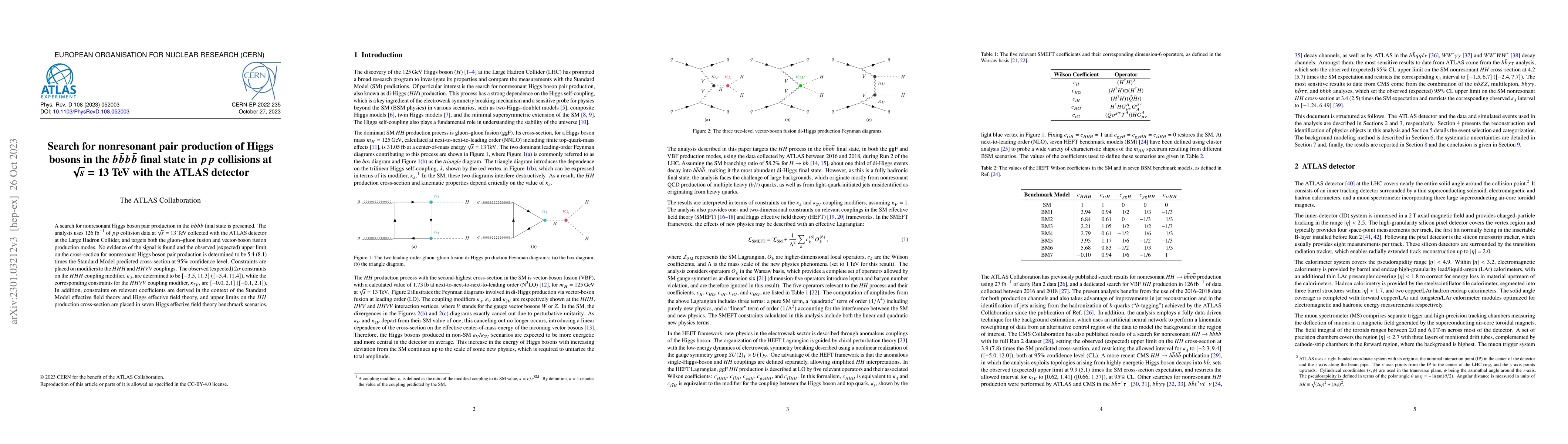 Thumbnail for Search for nonresonant pair production of Higgs bosons in the
  $b\bar{b}b\bar{b}$ final state in $pp$ collisions at $\sqrt{s}= 13$ TeV with
  the ATLAS detector