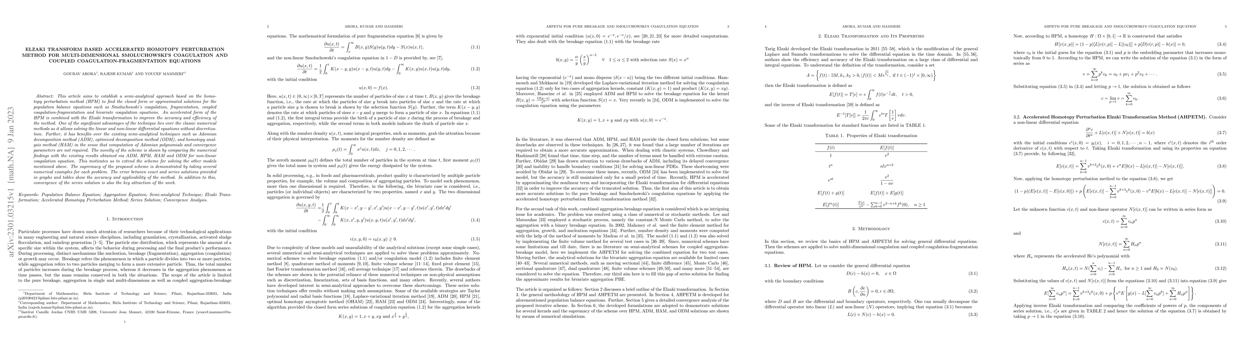 Thumbnail for Elzaki Transform Based Accelerated Homotopy Perturbation Method for
  Multi-dimensional Smoluchowski's Coagulation and Coupled
  Coagulation-fragmentation Equations