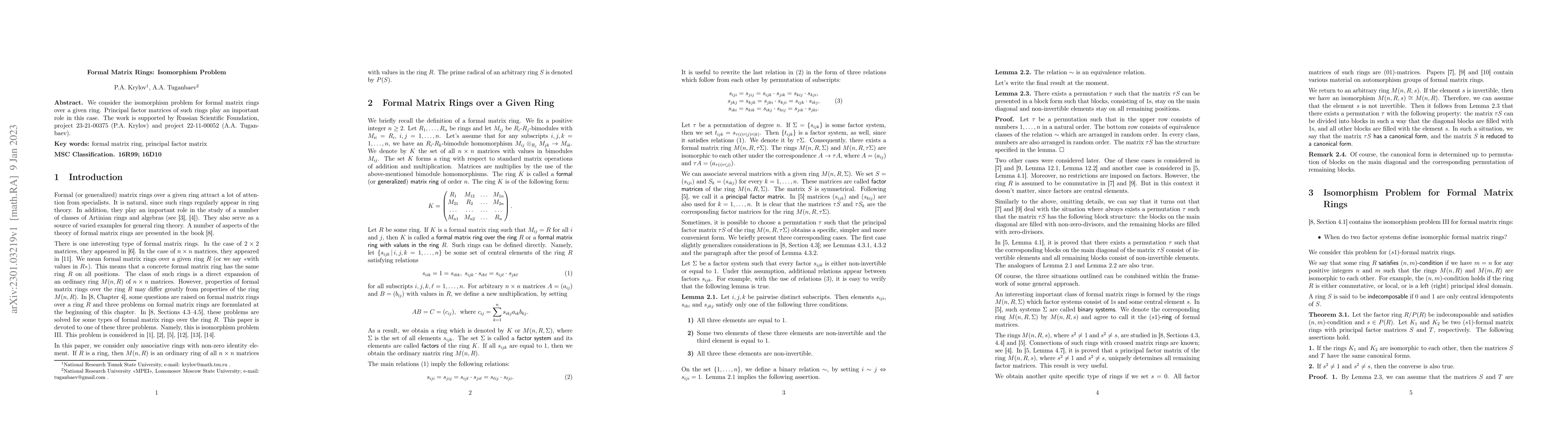 Thumbnail for Formal Matrix Rings: Isomorphism Problem