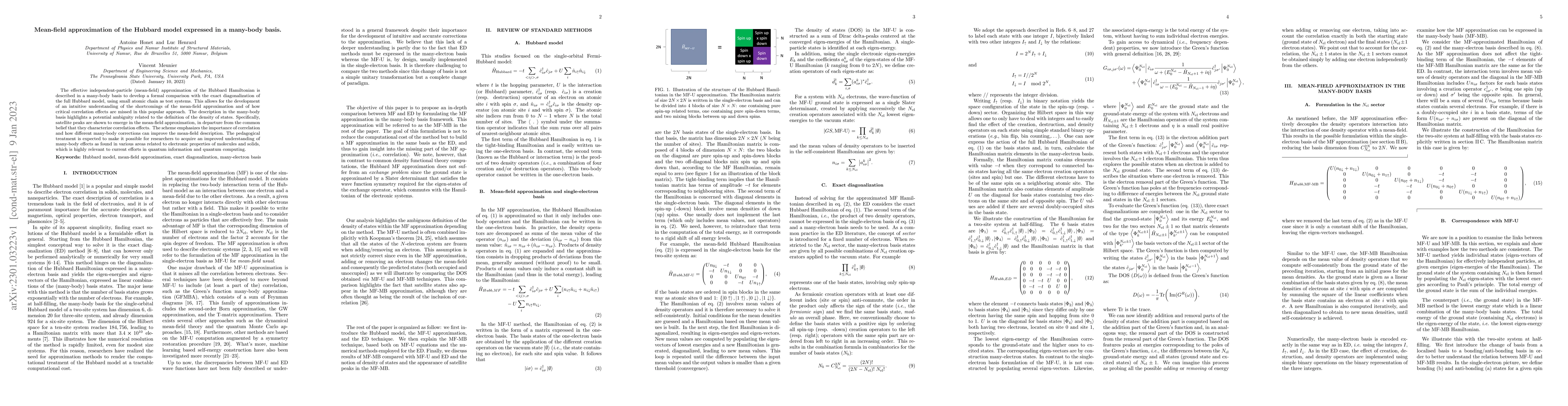 Thumbnail for Mean-field approximation of the Hubbard model expressed in a many-body
  basis