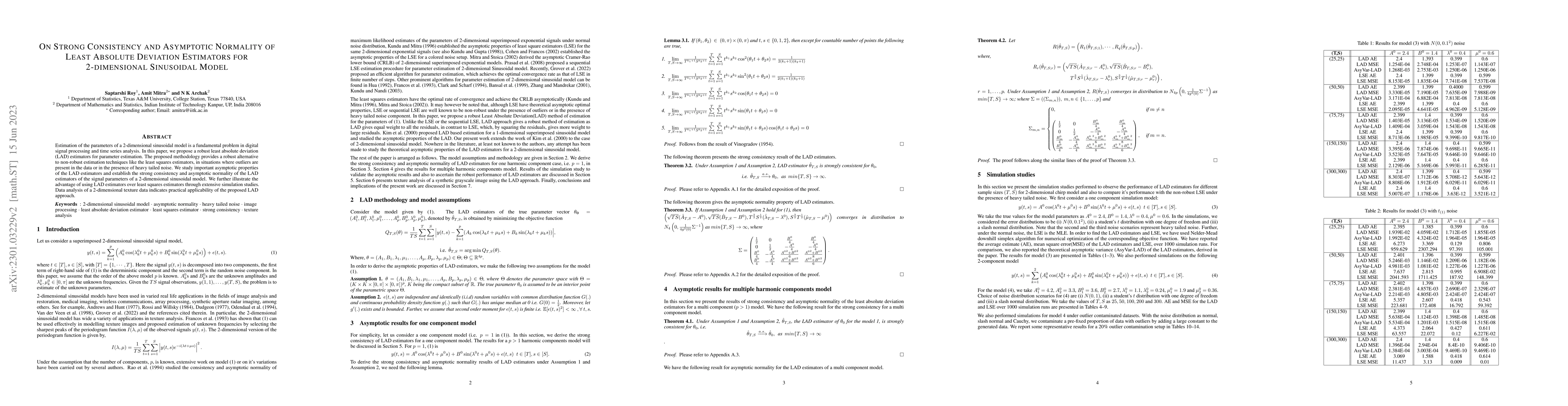 Thumbnail for On Consistency and Asymptotic Normality of Least Absolute Deviation
  Estimators for 2-dimensional Sinusoidal Model