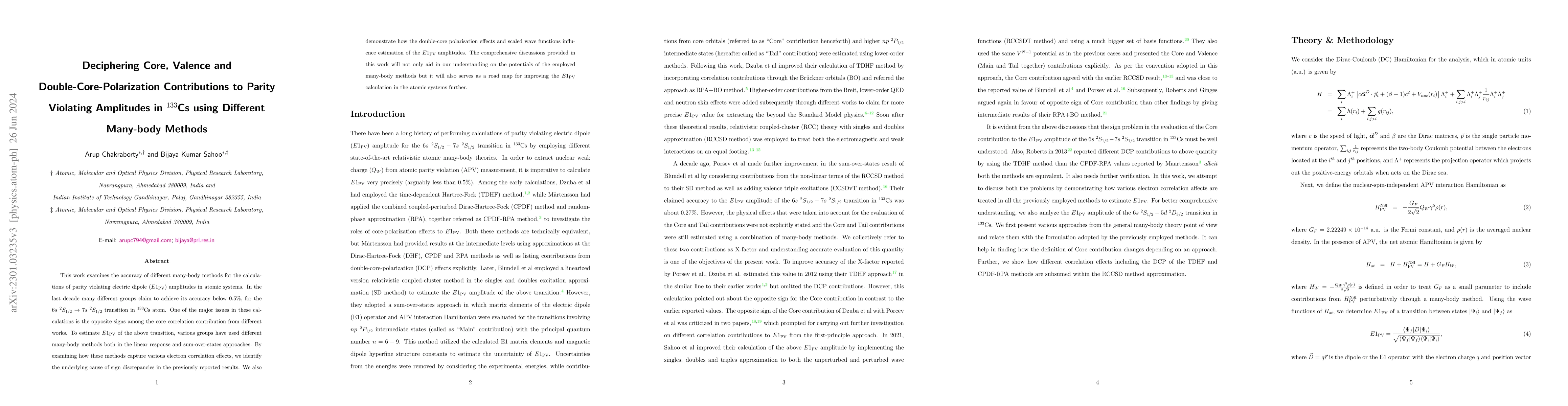Thumbnail for Deciphering Core, Valence and Double-Core-Polarization Contributions to
  Parity Violating Amplitudes in $^{133}$Cs using Different Methods