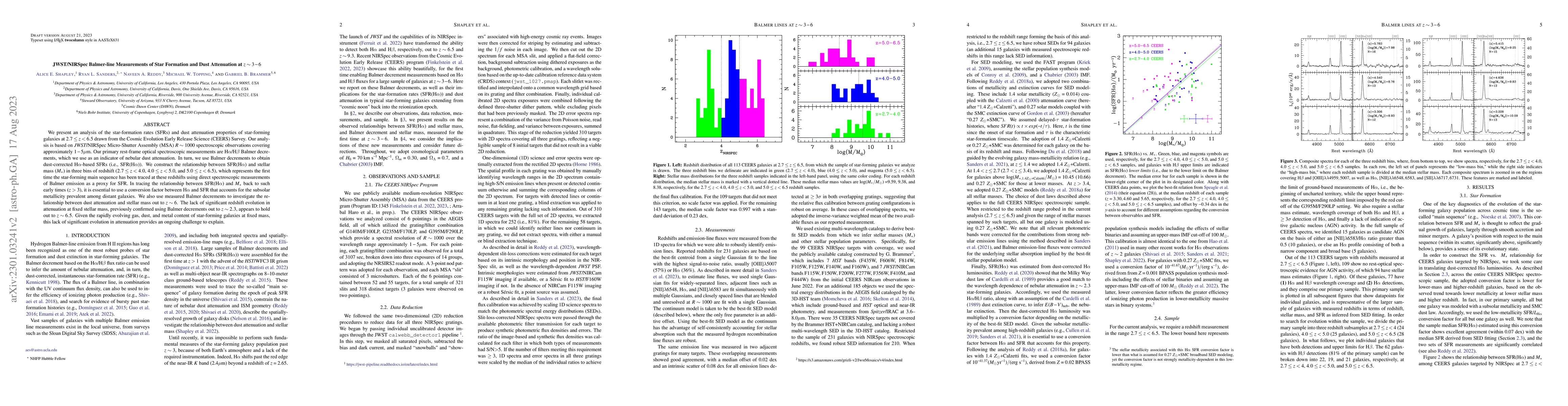 Thumbnail for JWST/NIRSpec Balmer-line Measurements of Star Formation and Dust
  Attenuation at z~3-6