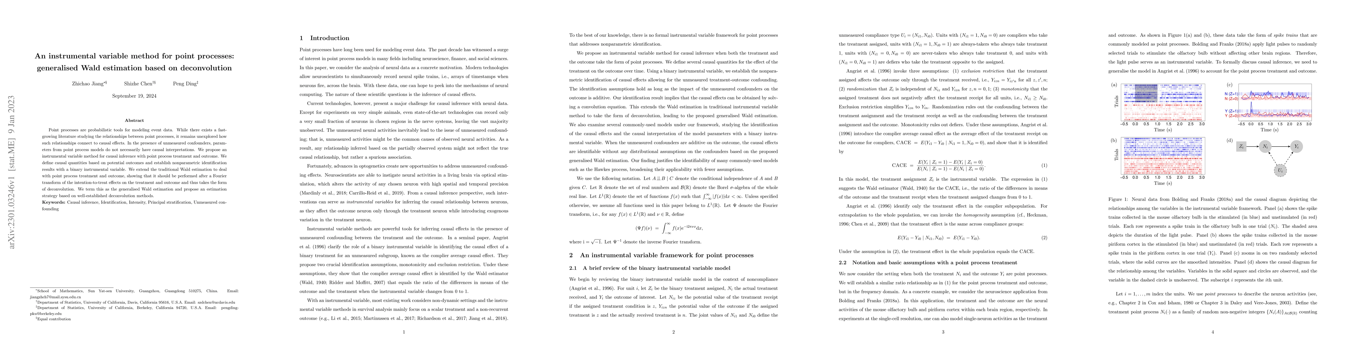 Thumbnail for An instrumental variable method for point processes: generalised Wald
  estimation based on deconvolution