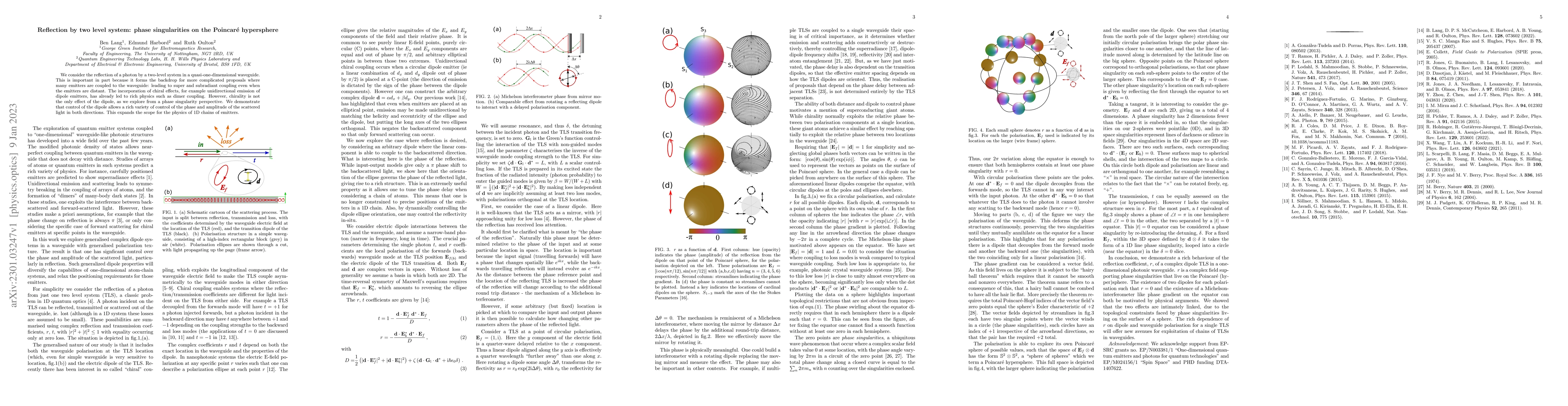 Thumbnail for Reflection by two level system: phase singularities on the Poincar\'e
  hypersphere
