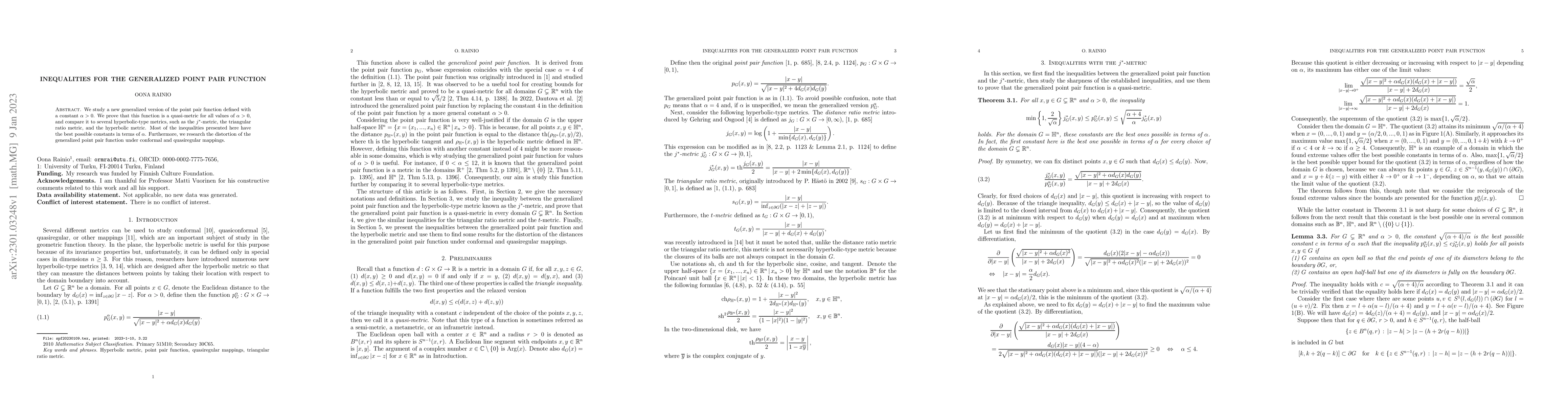 Thumbnail for Inequalities for the generalized point pair function