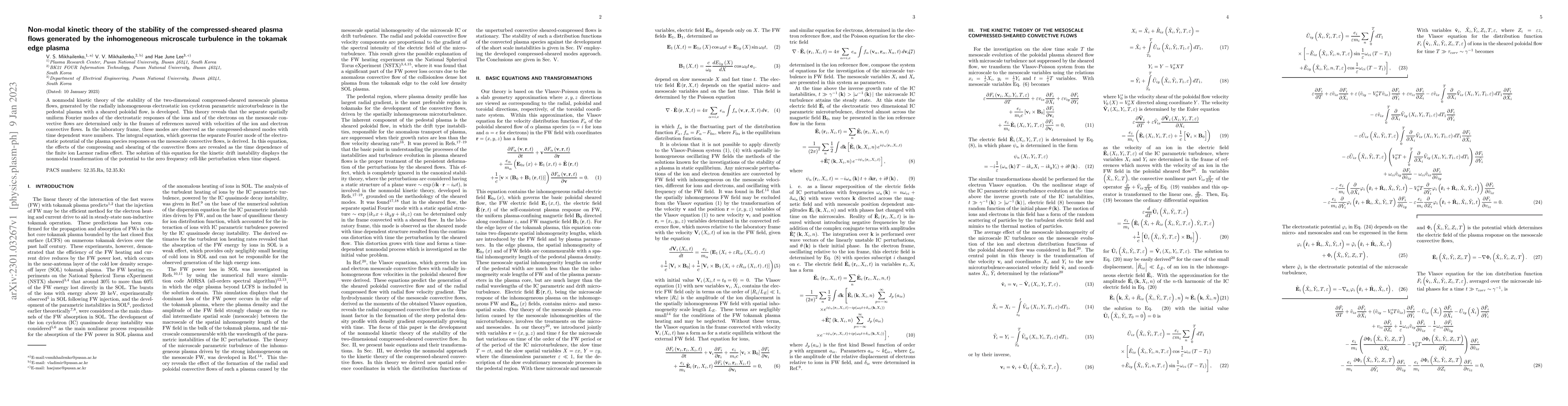 Thumbnail for Non-modal kinetic theory of the stability of the compressed-sheared
  plasma flows generated by the inhomogeneous microscale turbulence in the
  tokamak edge plasma