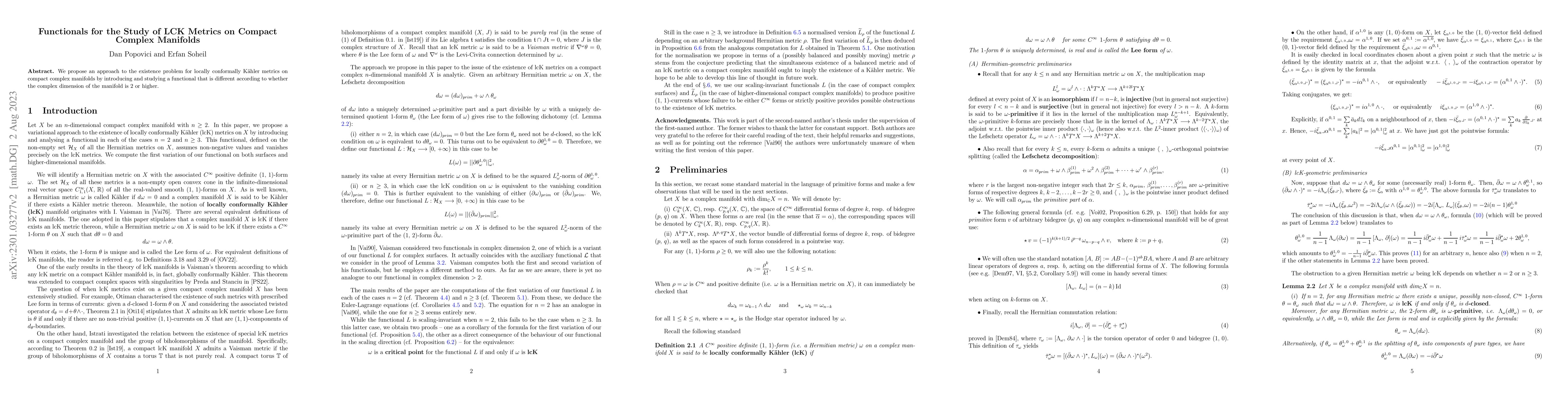 Thumbnail for Functionals for the Study of LCK Metrics on Compact Complex Manifolds