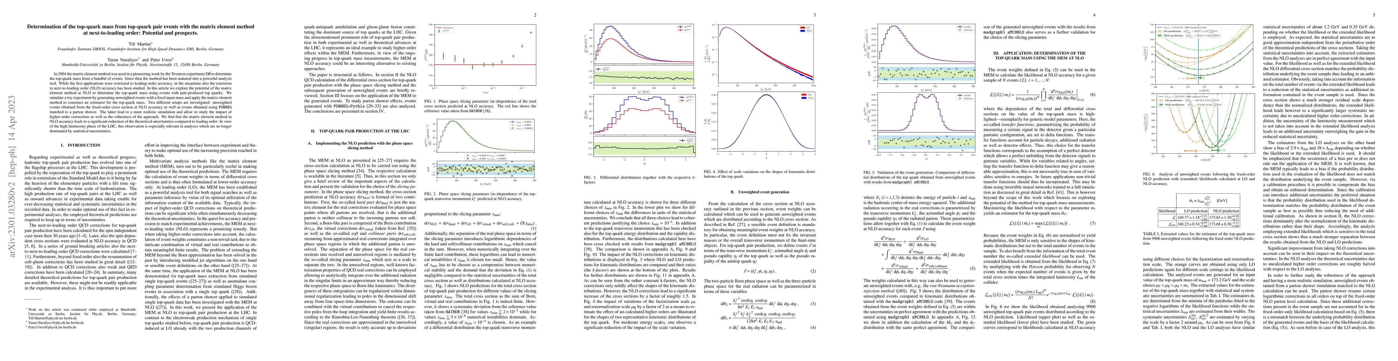 Thumbnail for Determination of the top-quark mass from top-quark pair events with the
  matrix element method at next-to-leading order: Potential and prospects