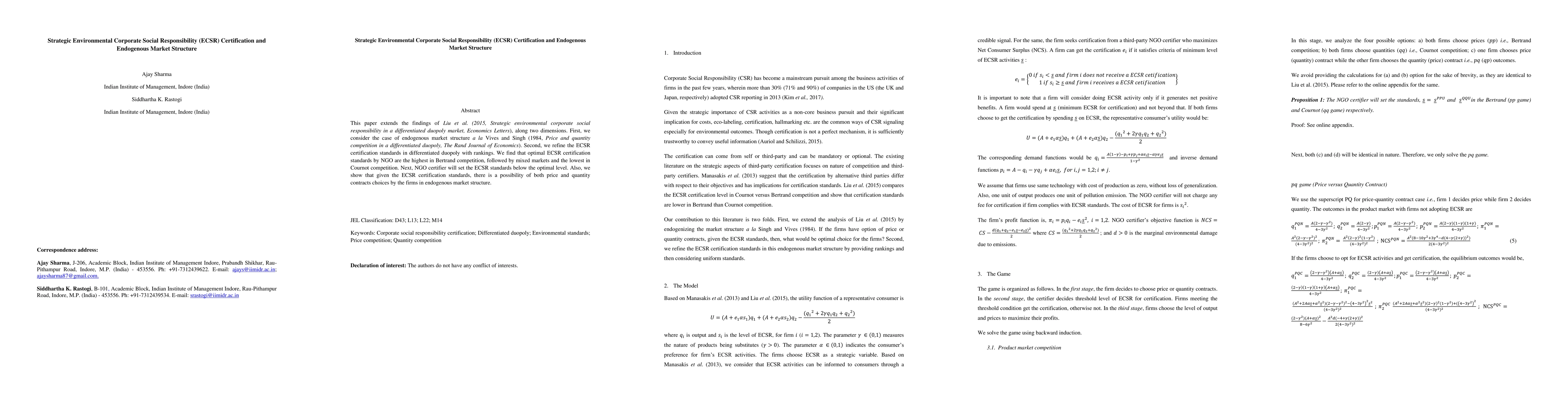 Thumbnail for Strategic Environmental Corporate Social Responsibility (ECSR)
  Certification and Endogenous Market Structure