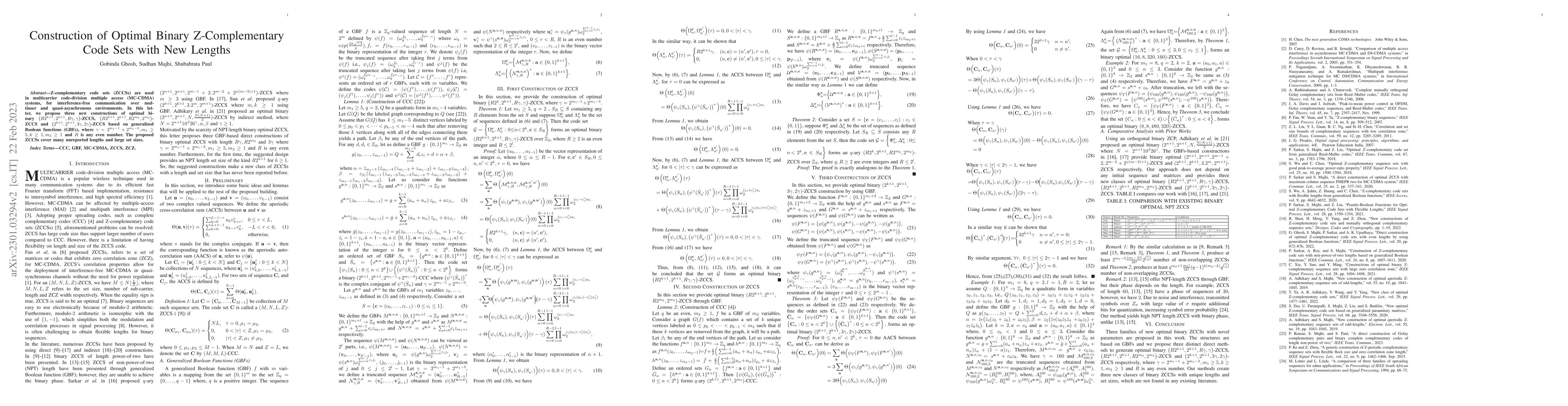 Thumbnail for Construction of Optimal Binary Z-Complementary Code Sets with New
  Lengths