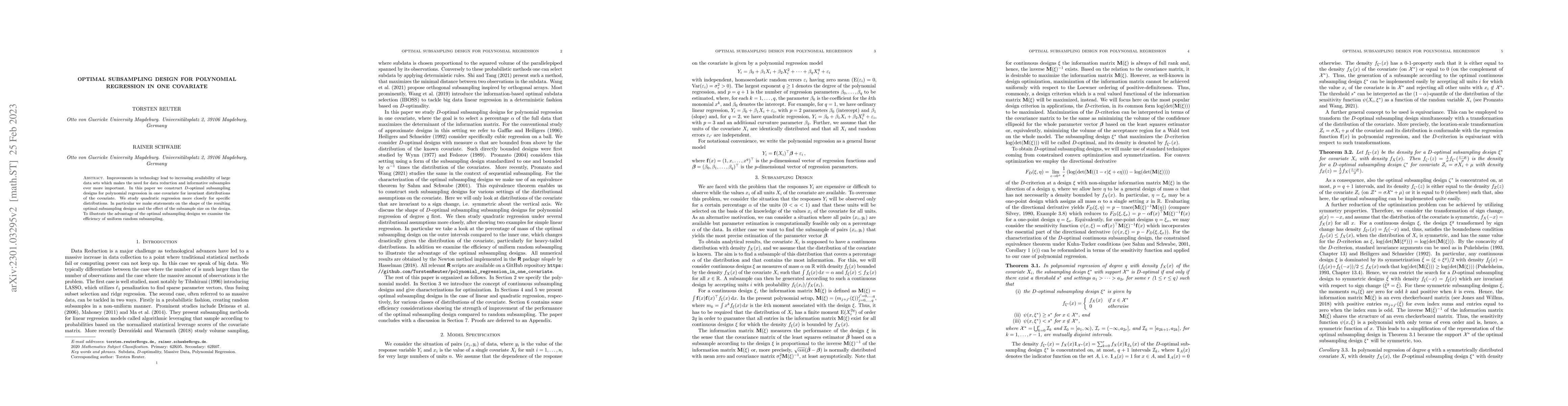 Thumbnail for Optimal Subsampling Design for Polynomial Regression in one Covariate