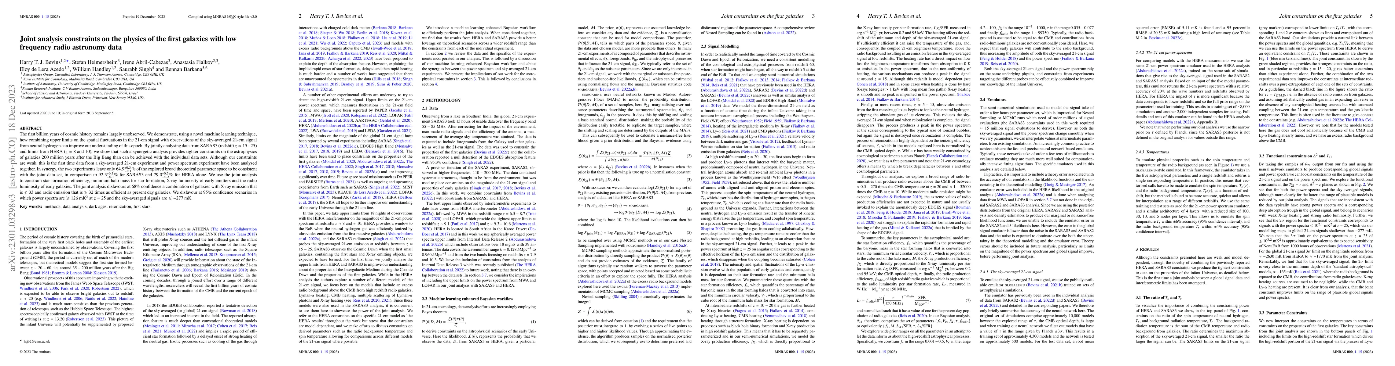 Thumbnail for Joint analysis constraints on the physics of the first galaxies with low
  frequency radio astronomy data