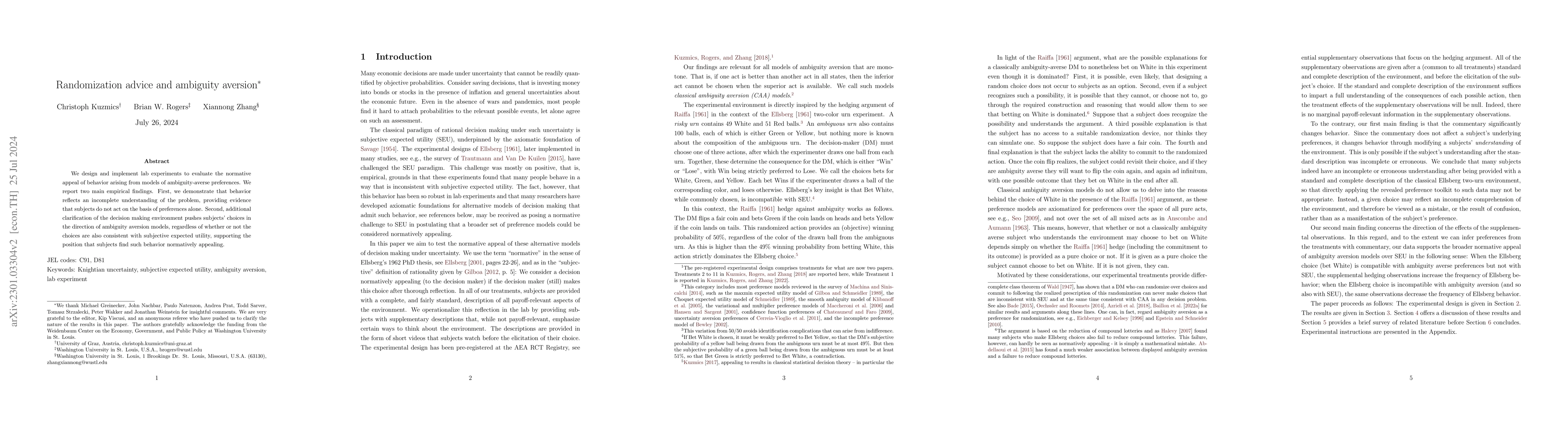 Thumbnail for Randomization advice and ambiguity aversion