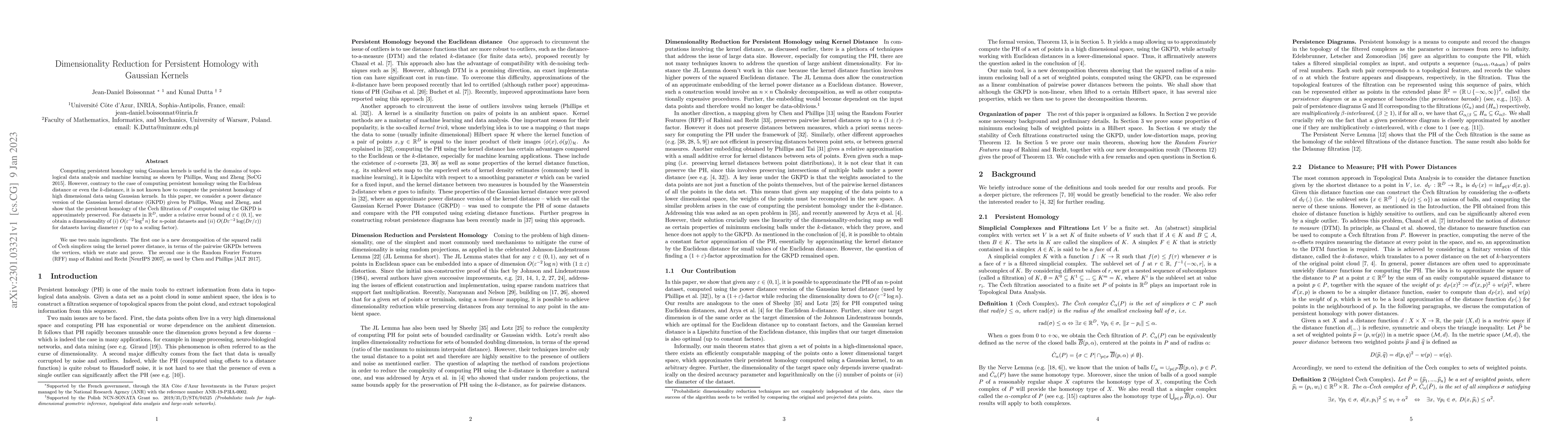 Thumbnail for Dimensionality Reduction for Persistent Homology with Gaussian Kernels