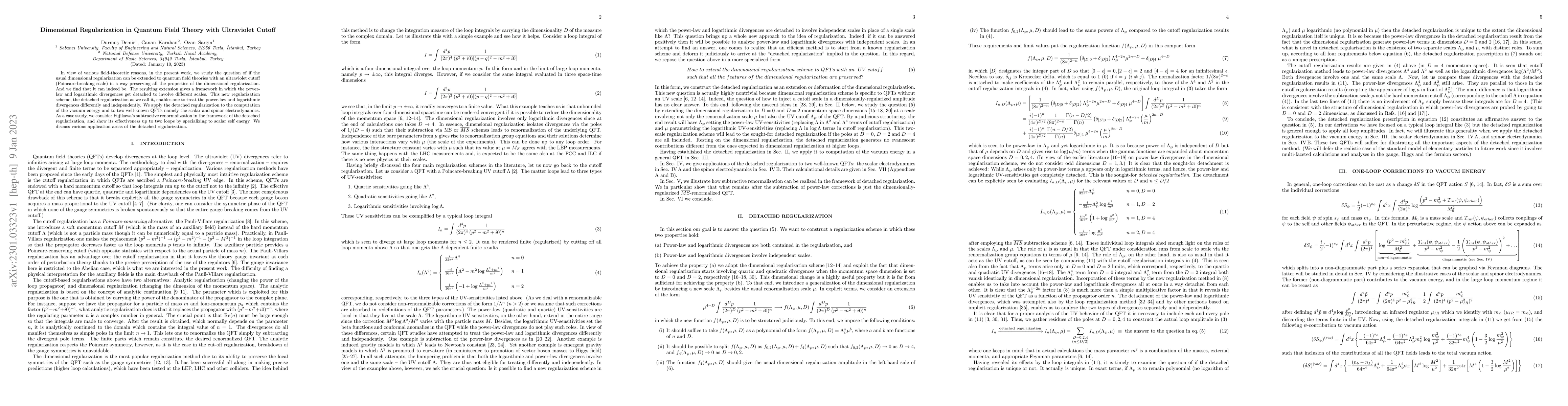 Thumbnail for Dimensional Regularization in Quantum Field Theory with Ultraviolet
  Cutoff