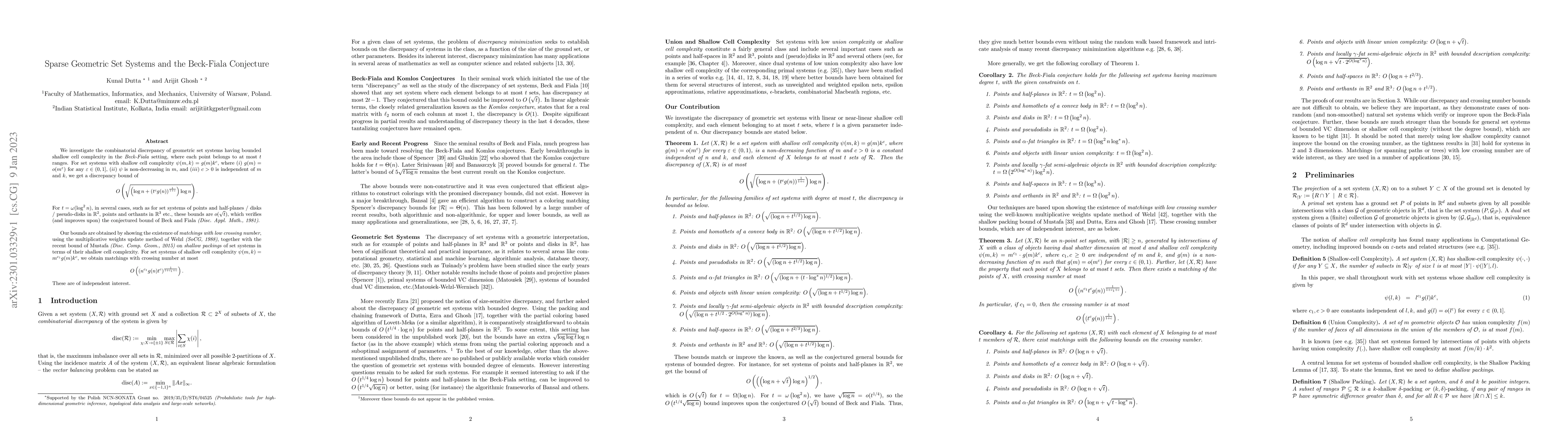 Thumbnail for Sparse Geometric Set Systems and the Beck-Fiala Conjecture