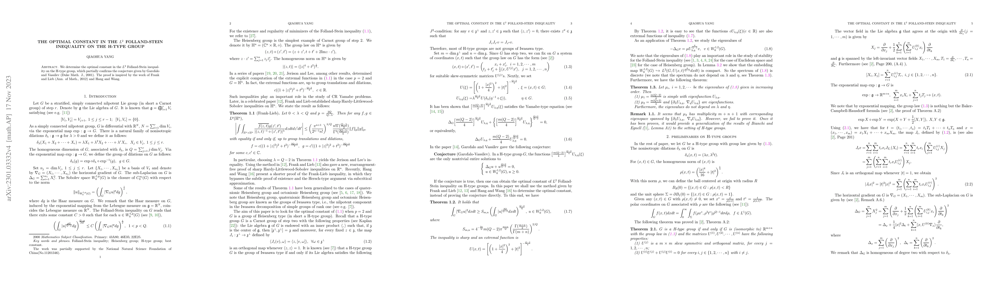 Thumbnail for The optimal constant in the $L^{2}$ Folland-Stein inequality on the
  H-type group