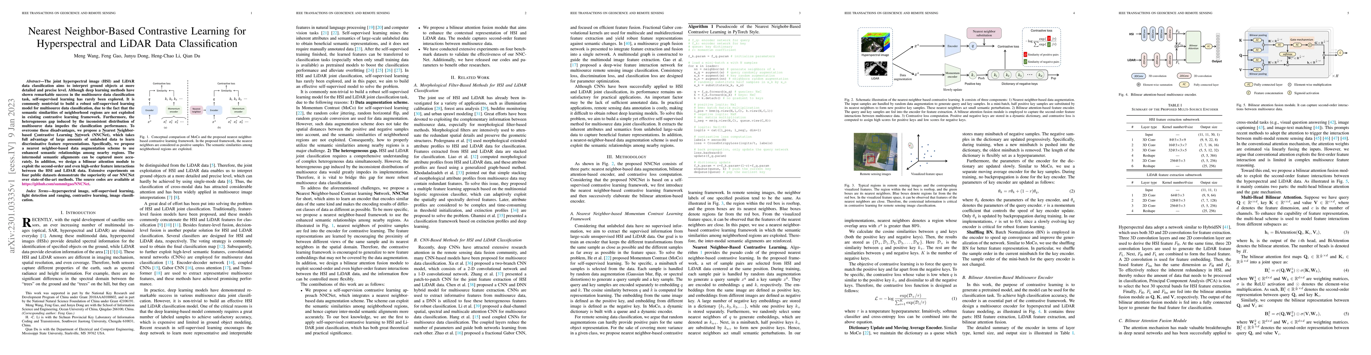 Thumbnail for Nearest Neighbor-Based Contrastive Learning for Hyperspectral and LiDAR
  Data Classification