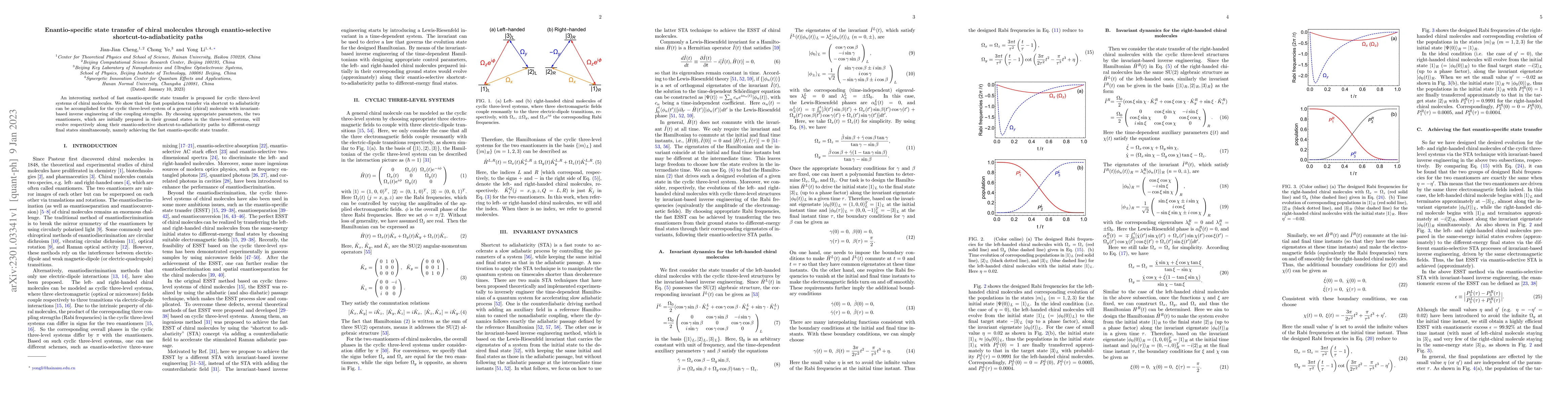 Thumbnail for Enantio-specific state transfer of chiral molecules through
  enantio-selective shortcut-to-adiabaticity paths