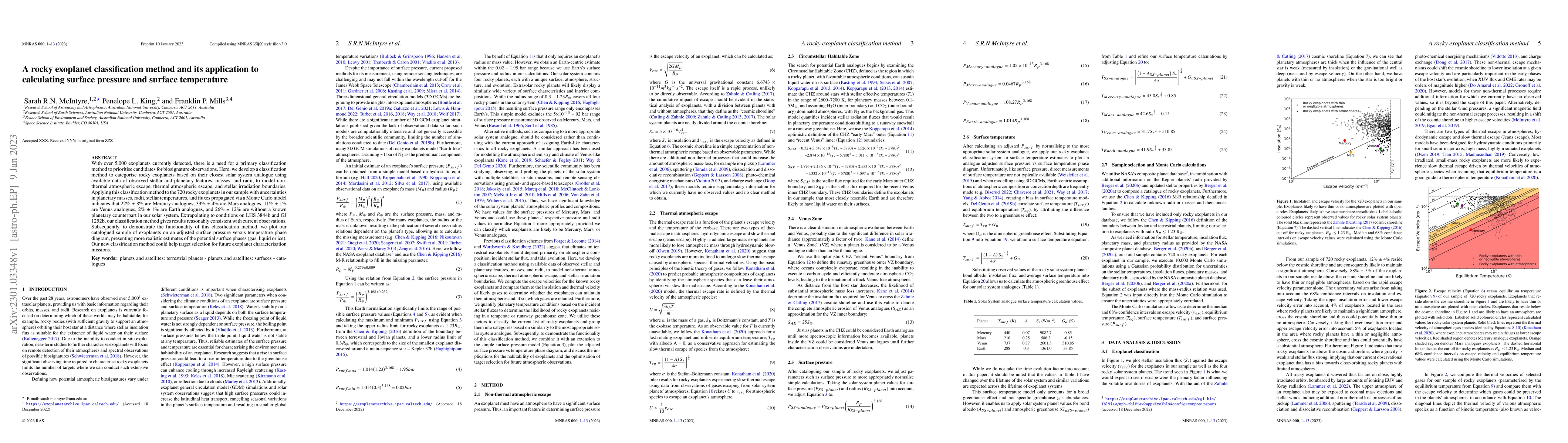Thumbnail for A rocky exoplanet classification method and its application to
  calculating surface pressure and surface temperature