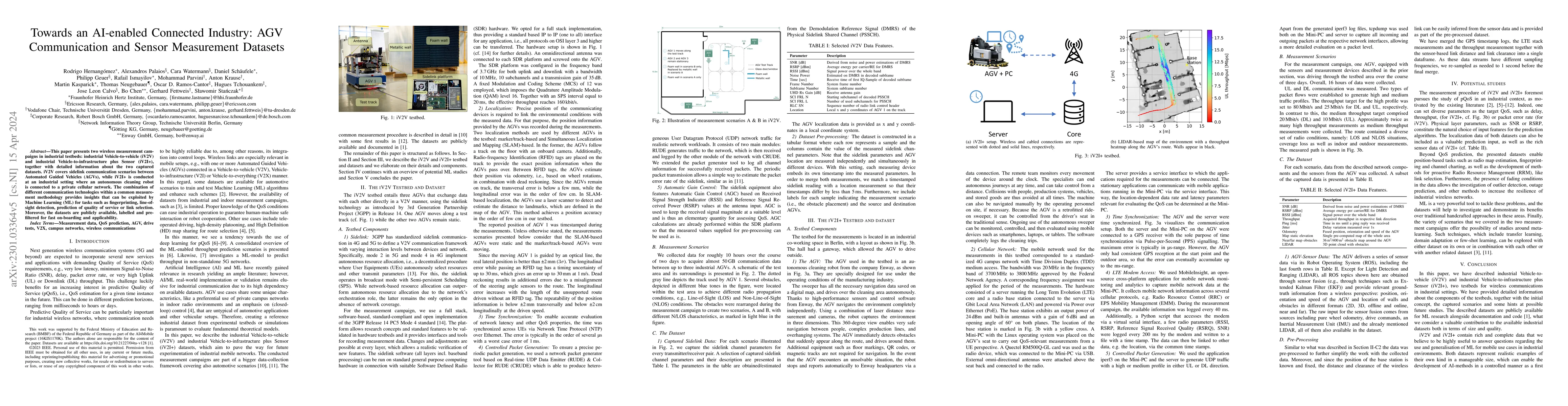 Thumbnail for Toward an AI-enabled Connected Industry: AGV Communication and Sensor
  Measurement Datasets
