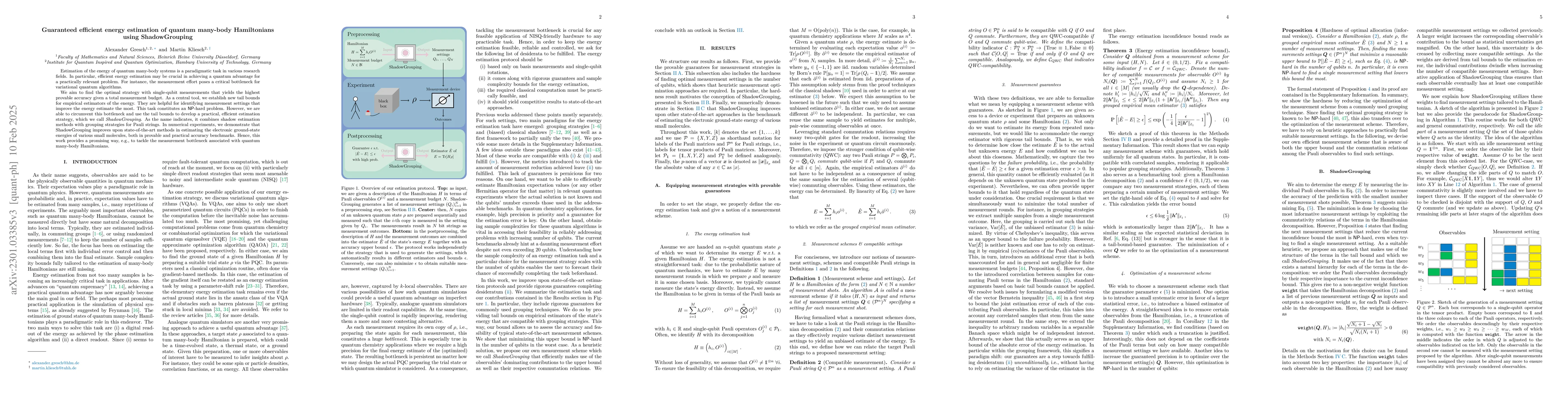Thumbnail for Guaranteed efficient energy estimation of quantum many-body Hamiltonians
  using ShadowGrouping