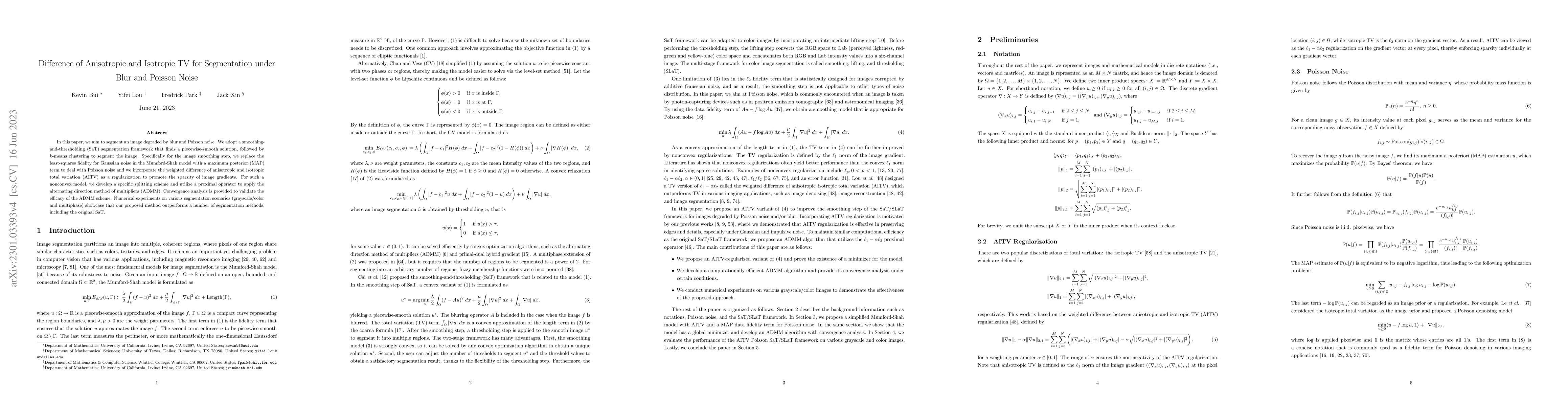 Thumbnail for Difference of Anisotropic and Isotropic TV for Segmentation under Blur
  and Poisson Noise