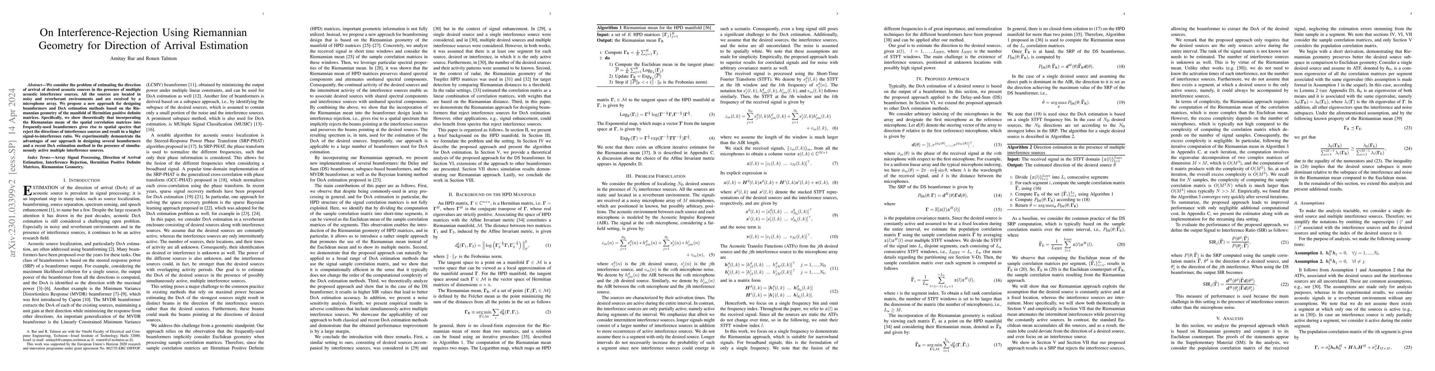Thumbnail for On Interference-Rejection Using Riemannian Geometry for Direction of
  Arrival Estimation