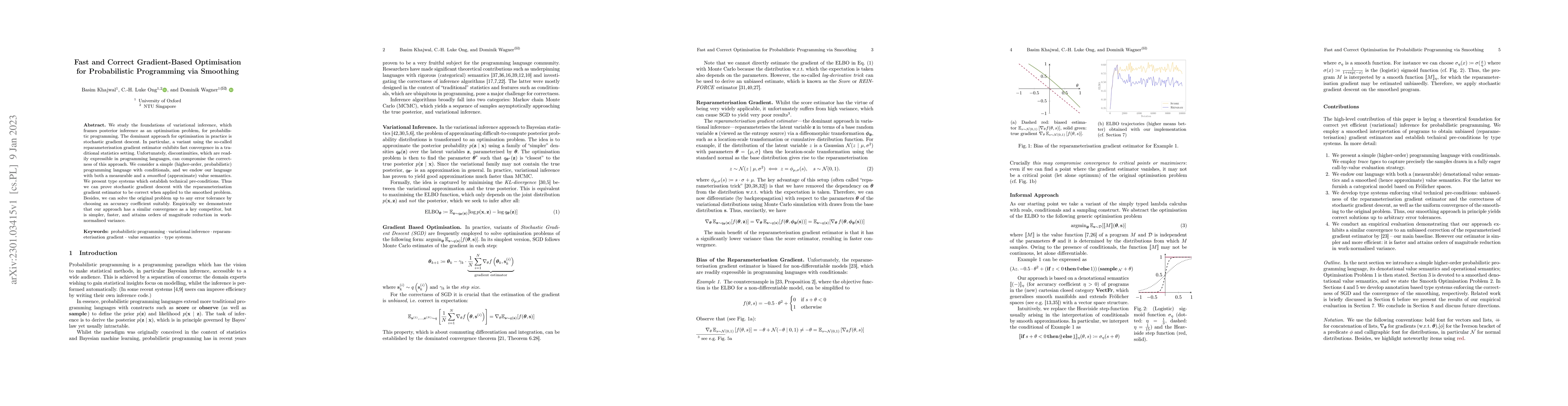 Thumbnail for Fast and Correct Gradient-Based Optimisation for Probabilistic
  Programming via Smoothing
