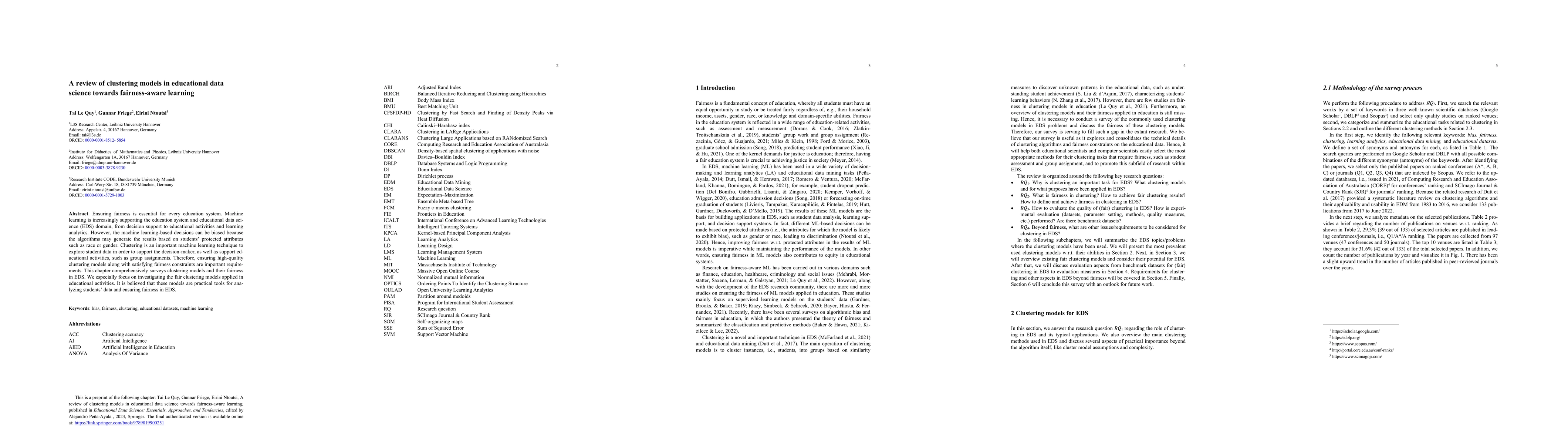 Thumbnail for A review of clustering models in educational data science towards
  fairness-aware learning