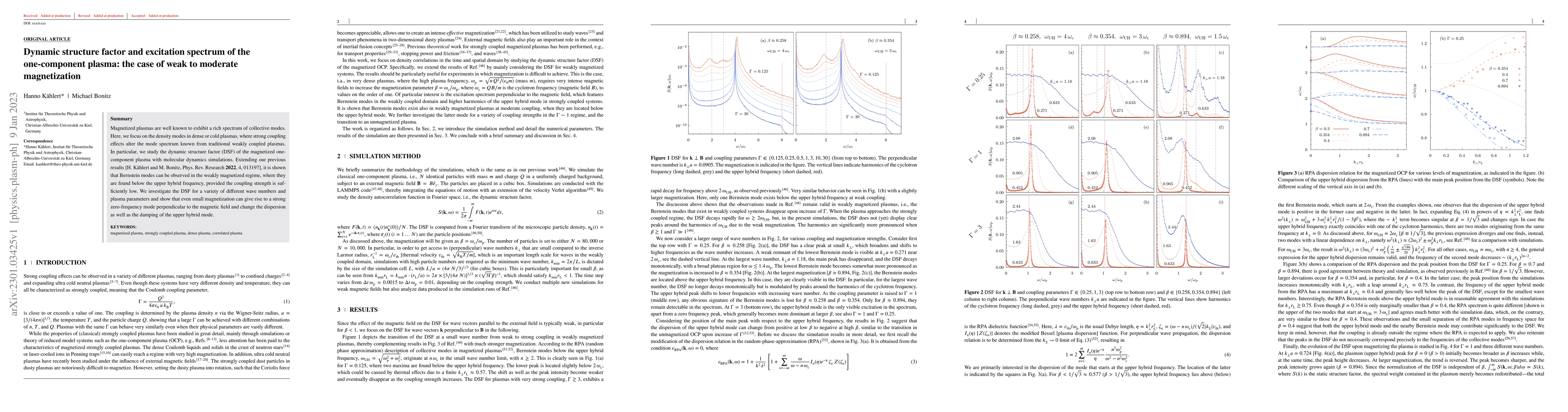 Thumbnail for Dynamic structure factor and excitation spectrum of the one-component
  plasma: the case of weak to moderate magnetization