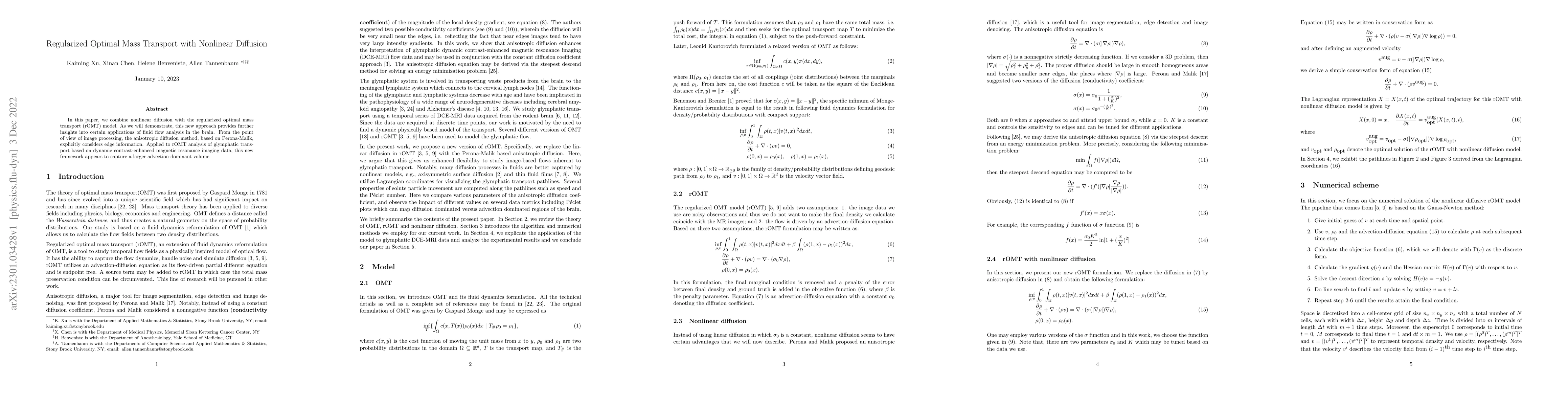 Thumbnail for Regularized Optimal Mass Transport with Nonlinear Diffusion
