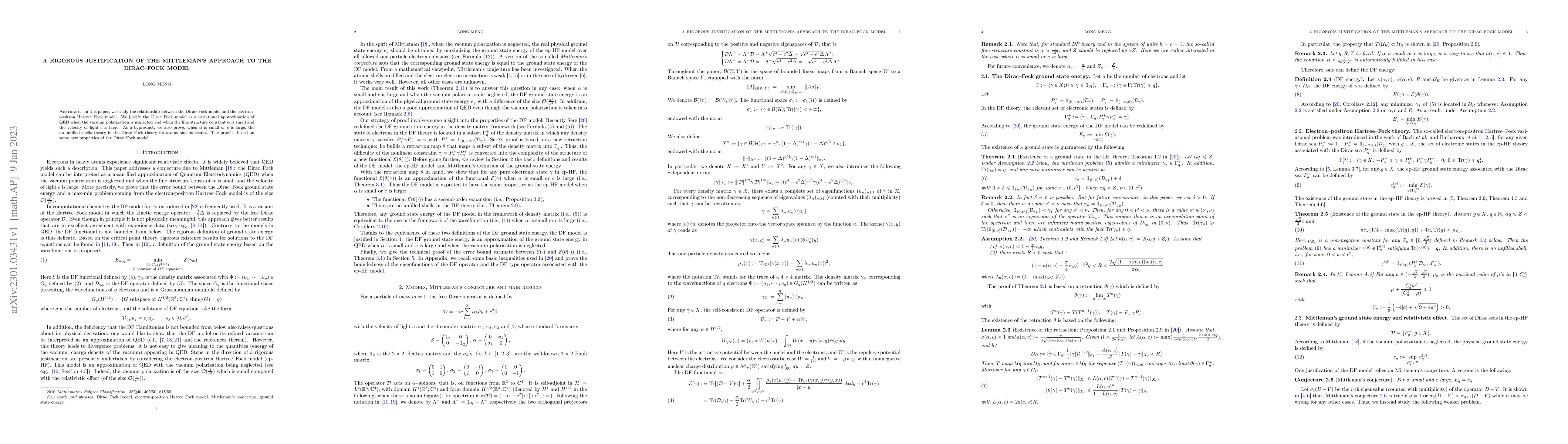 Thumbnail for A rigorous justification of the Mittleman's approach to the Dirac--Fock
  model