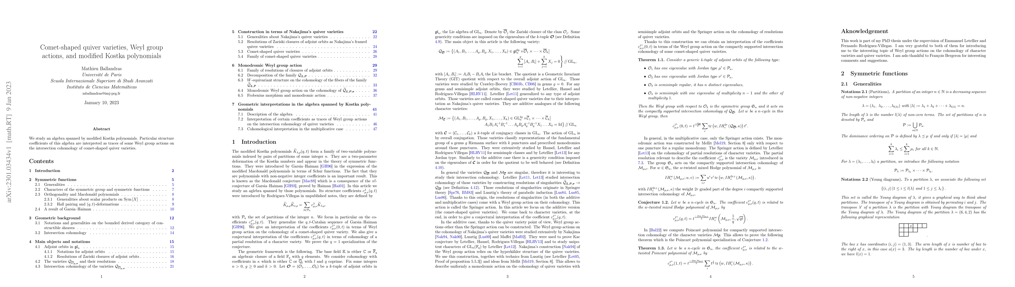 Thumbnail for Comet-shaped quiver varieties, Weyl group actions, and modified Kostka
  polynomials