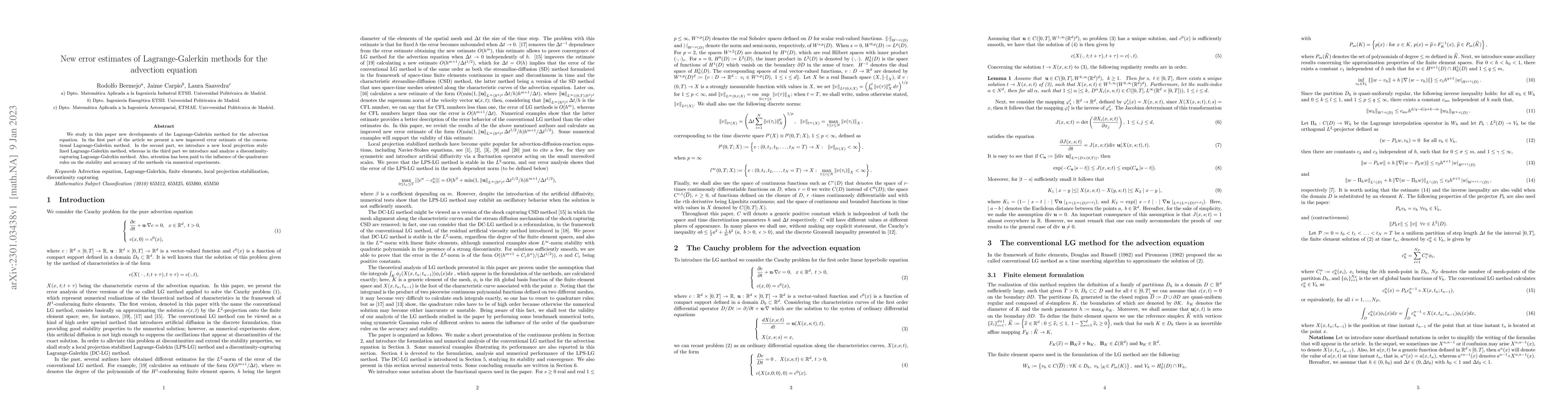 Thumbnail for New error estimates of Lagrange-Galerkin methods for the advection
  equation