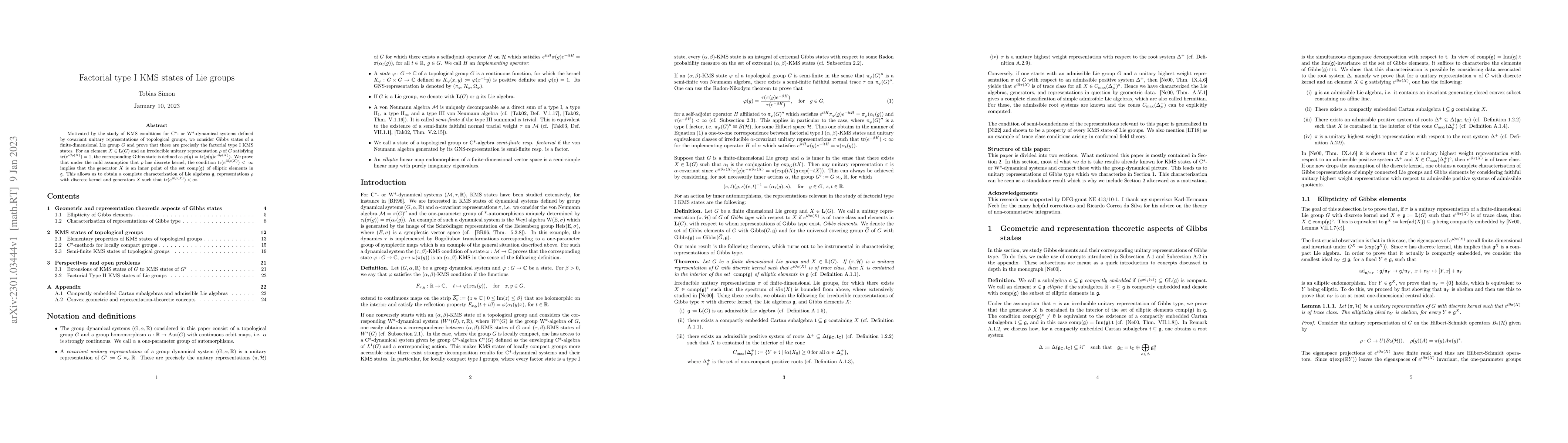 Thumbnail for Factorial type I KMS states of Lie groups