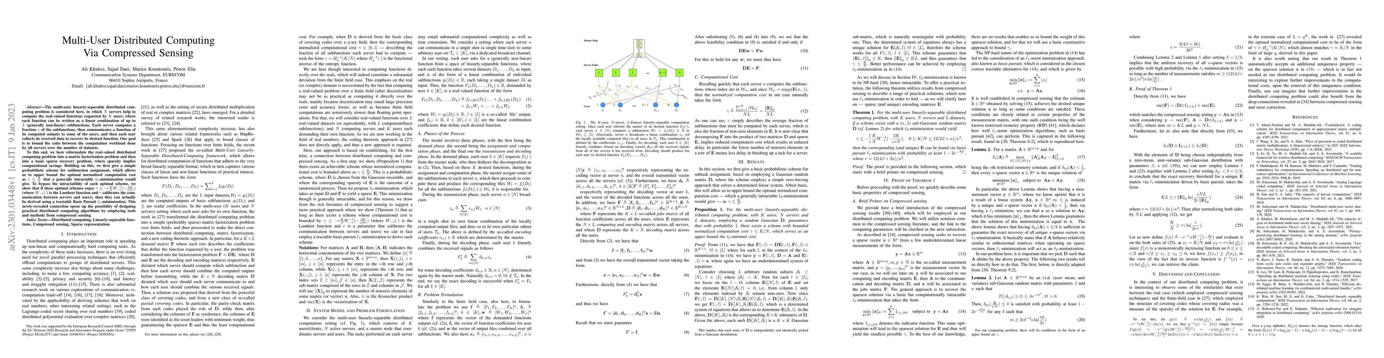 Thumbnail for Multi-User Distributed Computing Via Compressed Sensing