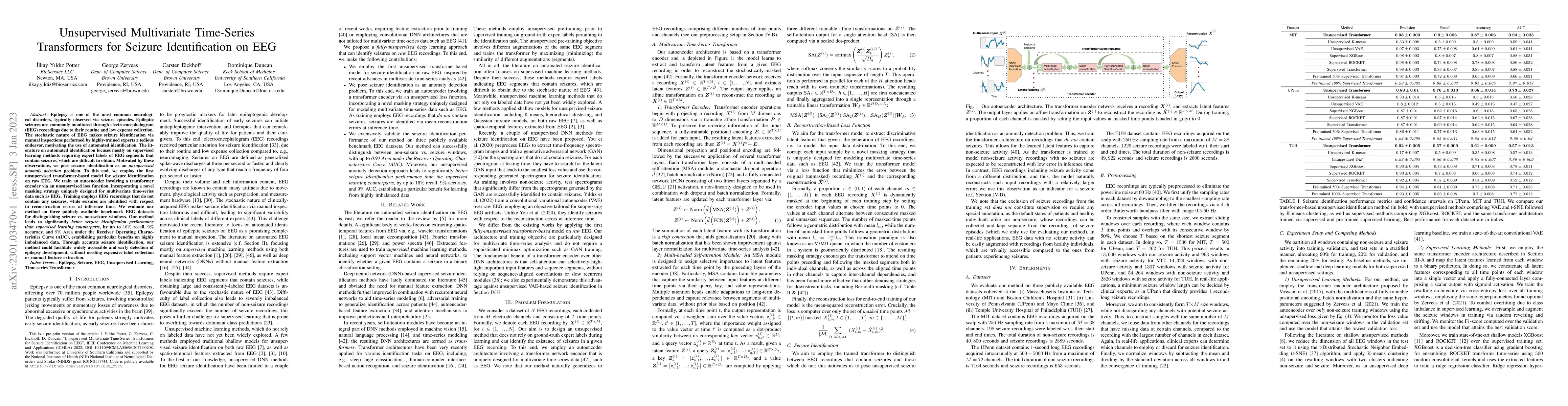 Thumbnail for Unsupervised Multivariate Time-Series Transformers for Seizure
  Identification on EEG